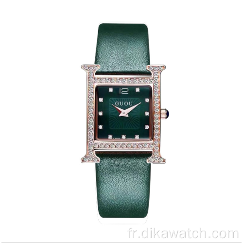 8214 GUOU Tempérament Sauvage Strass Montres Étanche Quartz Carré Shell Motif Dames Montre